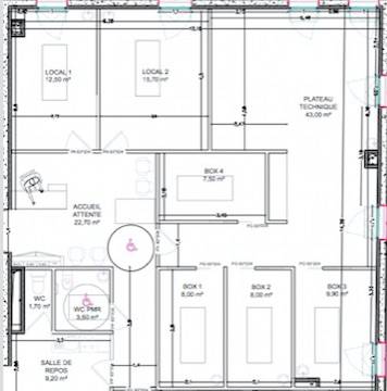 Travaux : Plans type cabinet de Kinésithérapie  sur Cenon